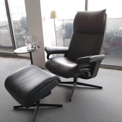 Stressless Relaxsessel|Relaxsessel Aura M Leder Paloma Shadow Blue Dunkelblau Cross Sessel mir Hocker