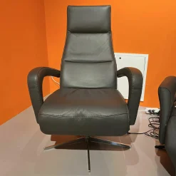 DFM Relaxsessel|Relaxsessel Balok Innen Leder Anthrazit Außen Stoff Aubergine Violett Gestell Kreuzfuß Edelstahl Drehbar