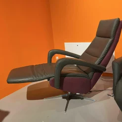 DFM Relaxsessel|Relaxsessel Balok Innen Leder Anthrazit Außen Stoff Aubergine Violett Gestell Kreuzfuß Edelstahl Drehbar