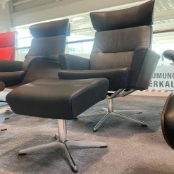 Conform Relaxsessel|Relaxsessel Caro Leder Dunkelblau Gestell Aluminium Drehbar mit Hocker