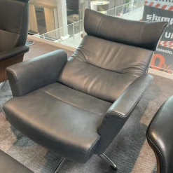 Conform Relaxsessel|Relaxsessel Caro Leder Dunkelblau Gestell Aluminium Drehbar mit Hocker