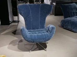 Bretz Relaxsessel|Relaxsessel Cassia A156 Stoff 64 1984 Happy Velvet Powder Grey Blau Fuß Aluminium Poliert