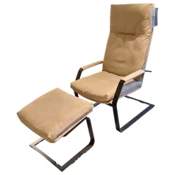 Erpo Relaxsessel|Relaxsessel Classics 263 Leder M Lavagrau Gestell Schwarz mit Hocker