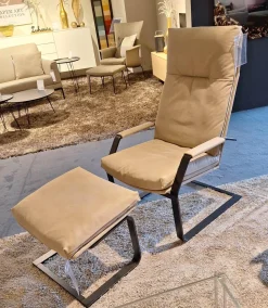 Erpo Relaxsessel|Relaxsessel Classics 263 Leder M Lavagrau Gestell Schwarz mit Hocker