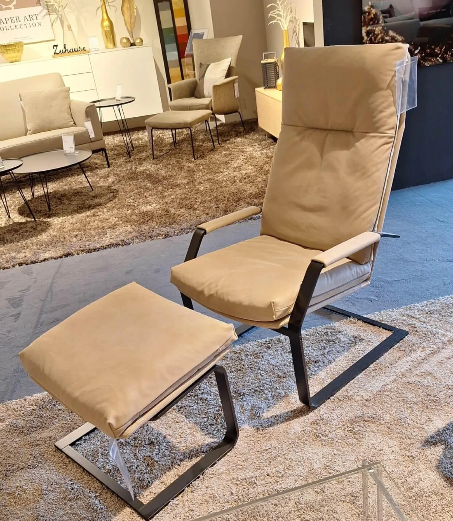 Erpo Relaxsessel|Relaxsessel Classics 263 Leder M Lavagrau Gestell Schwarz mit Hocker