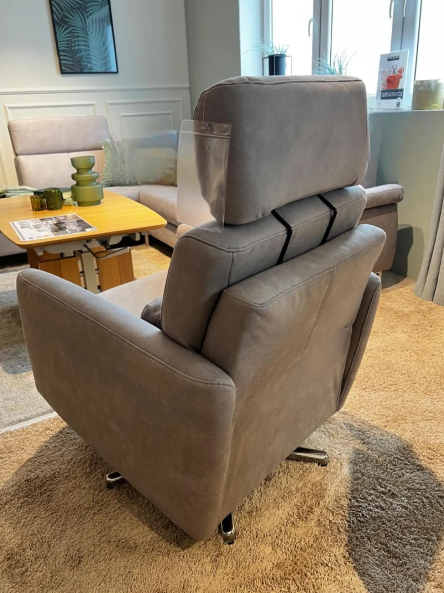 Global Relaxsessel|Relaxsessel Cornella Style Stoff Bulus FB32 Silber Grau Sternfuß Metall Chrom Glänzend Inklusive Kopfstütze