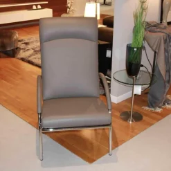 IP Design Relaxsessel|Relaxsessel Curve Leder Elefante Grau Gestell Stahlrundrohr Glänzend Verchromt