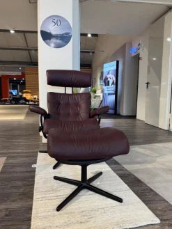 Stressless Relaxsessel|Relaxsessel Erik M Leder Paloma Bordeaux Rot Base Cross Aluminium Schwarz