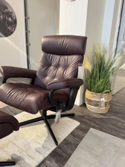 Stressless Relaxsessel|Relaxsessel Erik M Leder Paloma Bordeaux Rot Base Cross Aluminium Schwarz