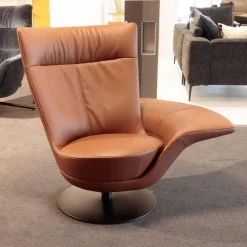 FSM Relaxsessel|Relaxsessel FM-180 Pli Bezug Leder Living Whisky Braun Tellerfuß Metall Schwarzmatt Beschichtet