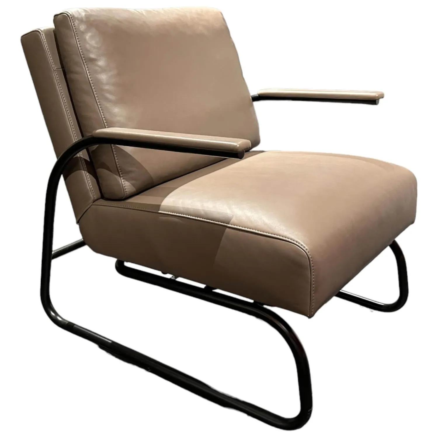 FSM Relaxsessel|Relaxsessel Gabo Leder 91 Taupe Beige Gestell Schwarz mit Fußablage und Kopfstütze