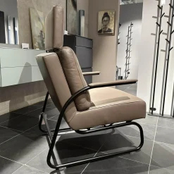 FSM Relaxsessel|Relaxsessel Gabo Leder 91 Taupe Beige Gestell Schwarz mit Fußablage und Kopfstütze