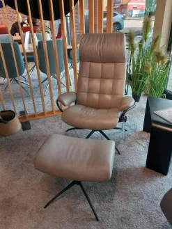 Stressless Relaxsessel|Relaxsessel London High Back Leder Paloma Silver Grey Grau Gestell Star Matt Schwarz Mit Hocker