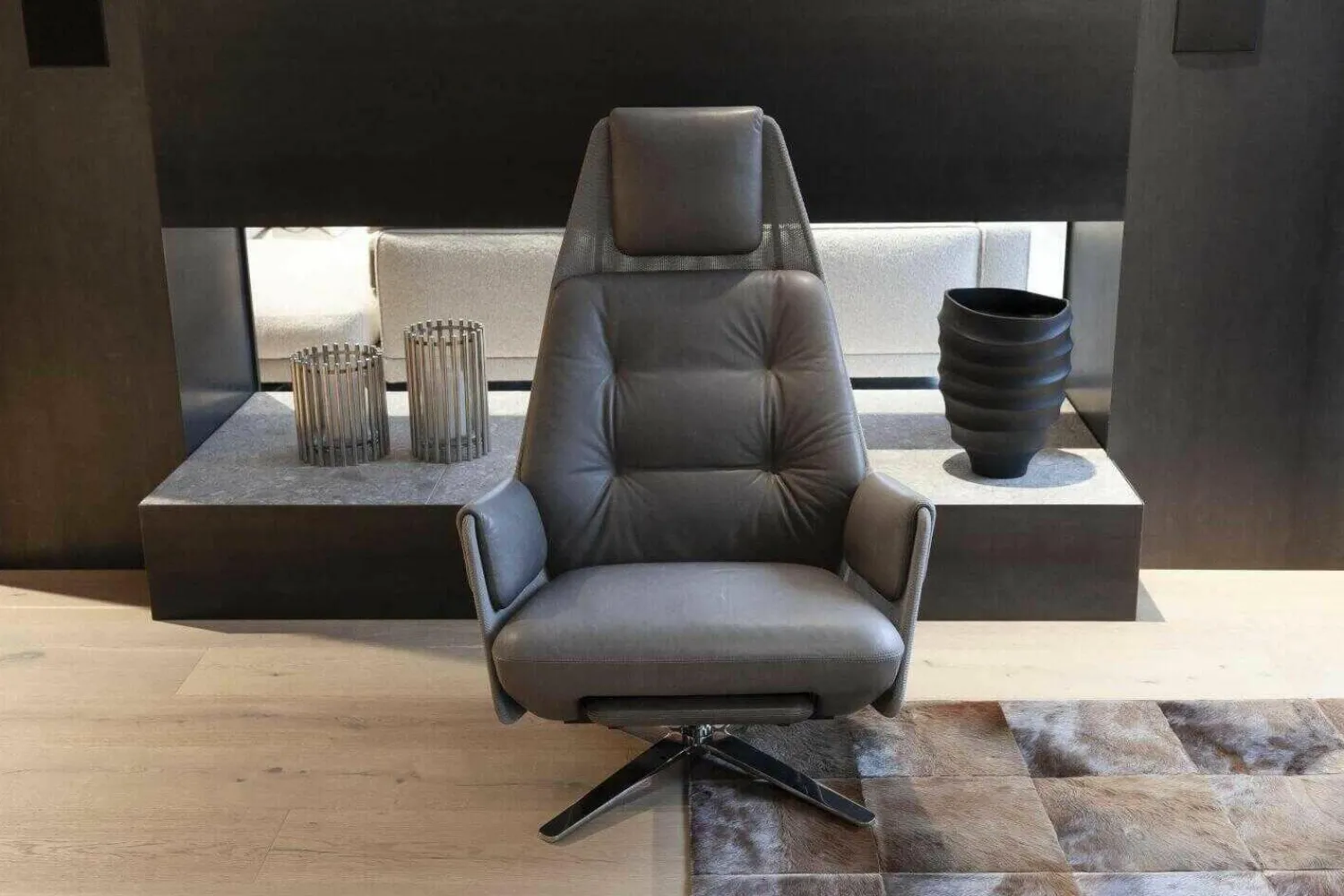 Intertime Relaxsessel|Relaxsessel Mesh Leder Anilina Terra Gestell Chrom mit Relaxfunktion