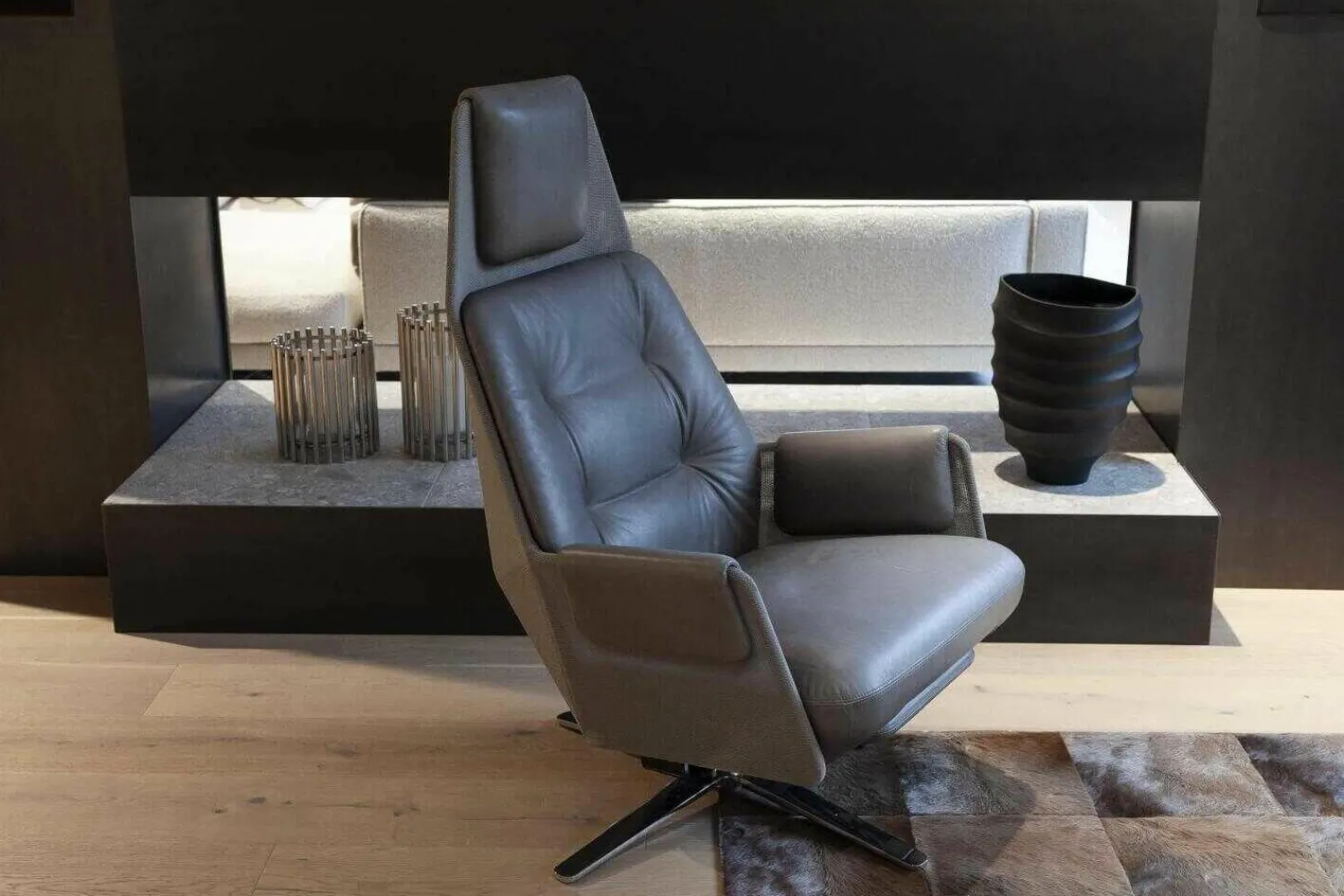 Intertime Relaxsessel|Relaxsessel Mesh Leder Anilina Terra Gestell Chrom mit Relaxfunktion