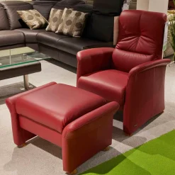 himolla Relaxsessel|Relaxsessel mit Hocker 6001 Leder 24 Longlife Carrara Kirsche Gestell Buche Kopfteil Verstellbar