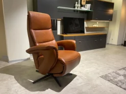 Hukla Relaxsessel|Relaxsessel Mondo Casio R Leder Texas Cognac Braun Sternfuß Pulverbeschichtet Schwarz