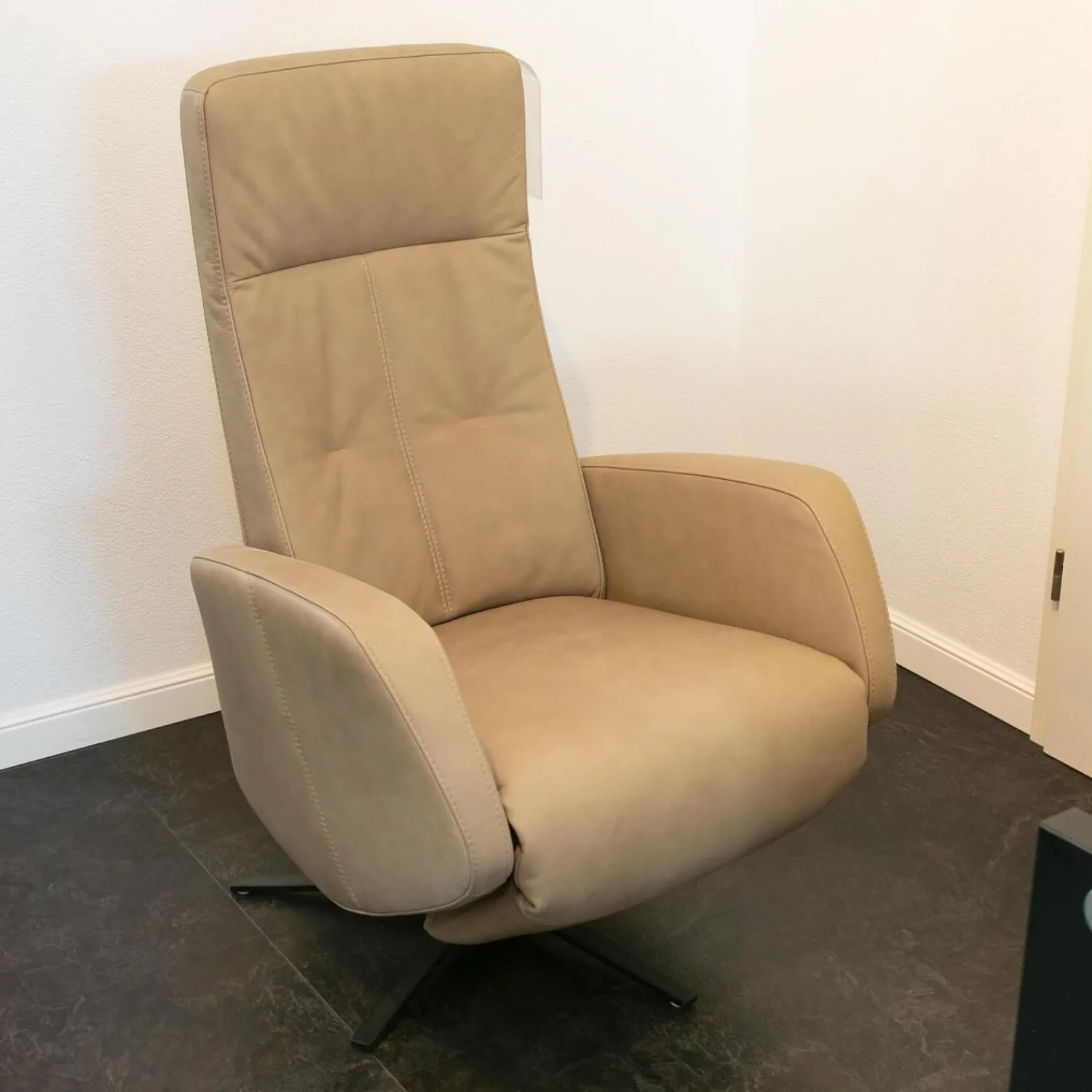 Sitting Vision Relaxsessel|Relaxsessel NX 329 Bezug Leder Rancho Beige Creme Kreuzfuß 87 Schwarz Mit Rückenverstellung