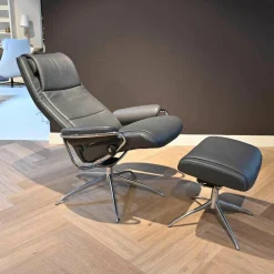 Stressless Relaxsessel|Relaxsessel Paris Leder 096 Noblesse 12 Grau Größe M Hoher Rücken Mit Hocker