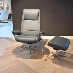 Stressless Relaxsessel|Relaxsessel Paris Leder 096 Noblesse 12 Grau Größe M Hoher Rücken Mit Hocker