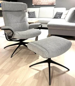 Stressless Relaxsessel|Relaxsessel Paris Stoff Line 11 Light Grey Grau Gestell Star Matt Schwarz Inklusive Hocker Und Kopfstütze