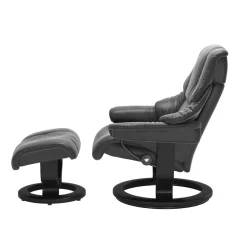 Stressless Relaxsessel|Relaxsessel Reno S Leder Cori Black Schwarz Base Classic Holz Schwarz Gebeizt Mit Hocker