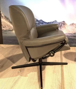 Stressless Relaxsessel|Relaxsessel Rome Leder Cori Grey Grau Untergestell Schwarz Matt Mit BalanceAdapt Funktion