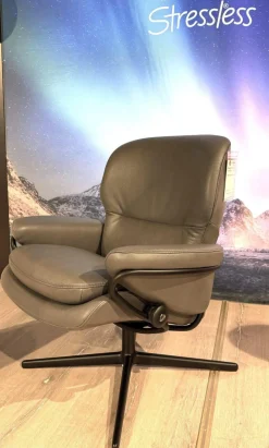 Stressless Relaxsessel|Relaxsessel Rome Leder Cori Grey Grau Untergestell Schwarz Matt Mit BalanceAdapt Funktion