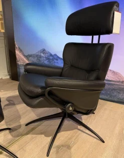 Stressless Relaxsessel|Relaxsessel Rome Leder Paloma Black Gestell Metall Schwarz Matt Mit Verstellbarer Kopfstütze Inklusive Hocker