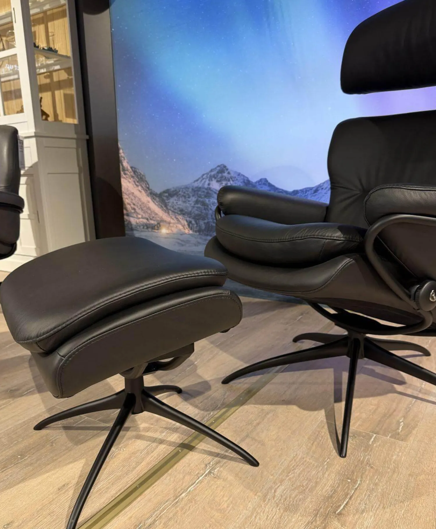 Stressless Relaxsessel|Relaxsessel Rome Leder Paloma Black Gestell Metall Schwarz Matt Mit Verstellbarer Kopfstütze Inklusive Hocker