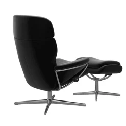 Stressless Relaxsessel|Relaxsessel Rome M Leder Paloma Black Schwarz Base Cross Chrom Glänzend Mit Verstellbarer Kopfstütze Inklusive Hocker