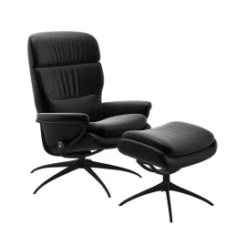 Stressless Relaxsessel|Relaxsessel Rome M Leder Paloma 19 Black Schwarz Base Star Metall 45 Schwarz Matt Mit Verstellbarer Kopfstütze Inklusive Hocker