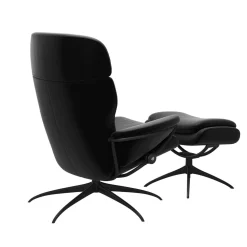 Stressless Relaxsessel|Relaxsessel Rome M Leder Paloma 19 Black Schwarz Base Star Metall 45 Schwarz Matt Mit Verstellbarer Kopfstütze Inklusive Hocker