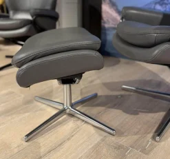Stressless Relaxsessel|Relaxsessel Rome Mit Hohem Rücken Leder Cori Grey GrauGestell Cross Aluminium Chrom Inklusive Hocker