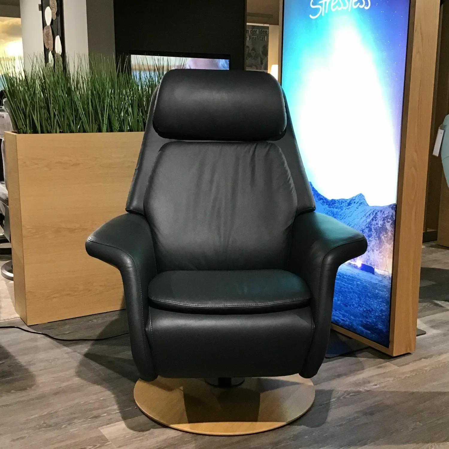 Stressless Relaxsessel|Relaxsessel Sam Wood Disc Leder Paloma Shadow Blue Eiche Natur Gestell mit Verstellfunktion