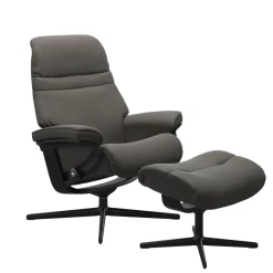 Stressless Relaxsessel|Relaxsessel Sunrise M Leder Paloma 16 Metal Grey Grau Gestell Cross Metall 45 Matt Schwarz Mit Hocker