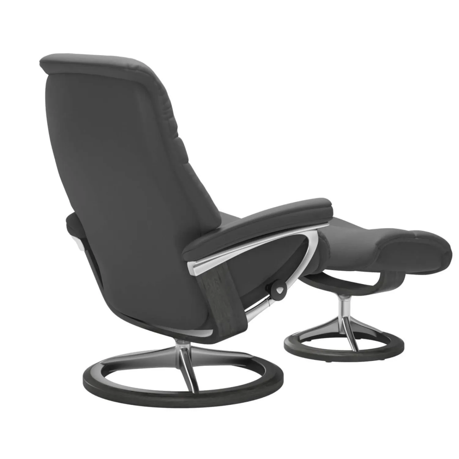 Stressless Relaxsessel|Relaxsessel Sunrise M Leder Batic Grey Grau Base Signature Poliertes Metall Holz Grau Gebeizt Mit Hocker