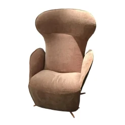 Jori Relaxsessel|Relaxsessel Textilgewebe Mumble F2a C0013 Beige Schale Leder Nubuck Macchiato Braun Gestell Metall Beigerot Lackiert