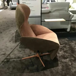 Jori Relaxsessel|Relaxsessel Textilgewebe Mumble F2a C0013 Beige Schale Leder Nubuck Macchiato Braun Gestell Metall Beigerot Lackiert