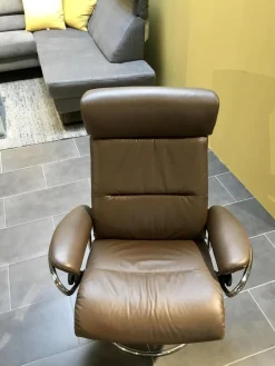 Stressless Relaxsessel|Relaxsessel Tokyo High Base Leder Paloma 88 Chestnut Braun Gestell Metall 40 Chrom Inklusive Hocker