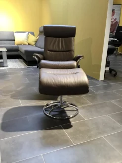 Stressless Relaxsessel|Relaxsessel Tokyo High Base Leder Paloma 88 Chestnut Braun Gestell Metall 40 Chrom Inklusive Hocker