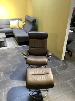 Stressless Relaxsessel|Relaxsessel Tokyo High Base Leder Paloma 88 Chestnut Braun Gestell Metall 40 Chrom Inklusive Hocker