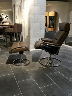 Stressless Relaxsessel|Relaxsessel Tokyo High Base Leder Paloma 88 Chestnut Braun Gestell Metall 40 Chrom Inklusive Hocker