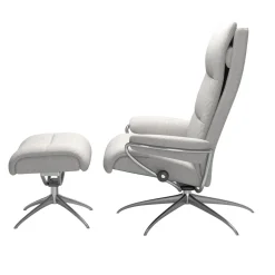 Stressless Relaxsessel|Relaxsessel Tokyo M Stoff Jasmin Light Gray Grau Base Star Aluminium Poliert Mit Hoher Rückenlehne Inklusive Hocker