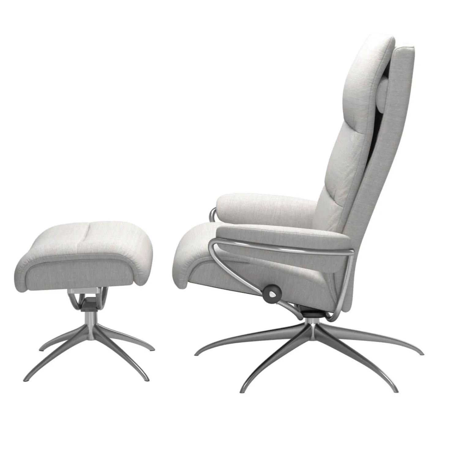 Stressless Relaxsessel|Relaxsessel Tokyo M Stoff Jasmin Light Gray Grau Base Star Aluminium Poliert Mit Hoher Rückenlehne Inklusive Hocker