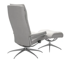 Stressless Relaxsessel|Relaxsessel Tokyo M Stoff Jasmin Light Gray Grau Base Star Aluminium Poliert Mit Hoher Rückenlehne Inklusive Hocker