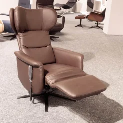 Puhlmann Relaxsessel|Relaxsessel Vegas Bezug Leder Dea 4040 Darkbrown Braun Sternfuss Schwarz Matt Mit 3 Motorischer Verstellung