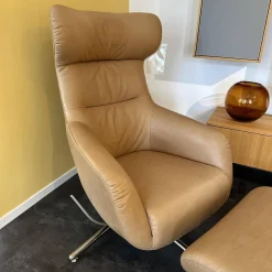 Brühl Relaxsessel|Relaxsessel Victor Bezug Leder 5669 45 Lama Beige Drehgestell Kreuzfuß Verchromt Inklusive Hocker