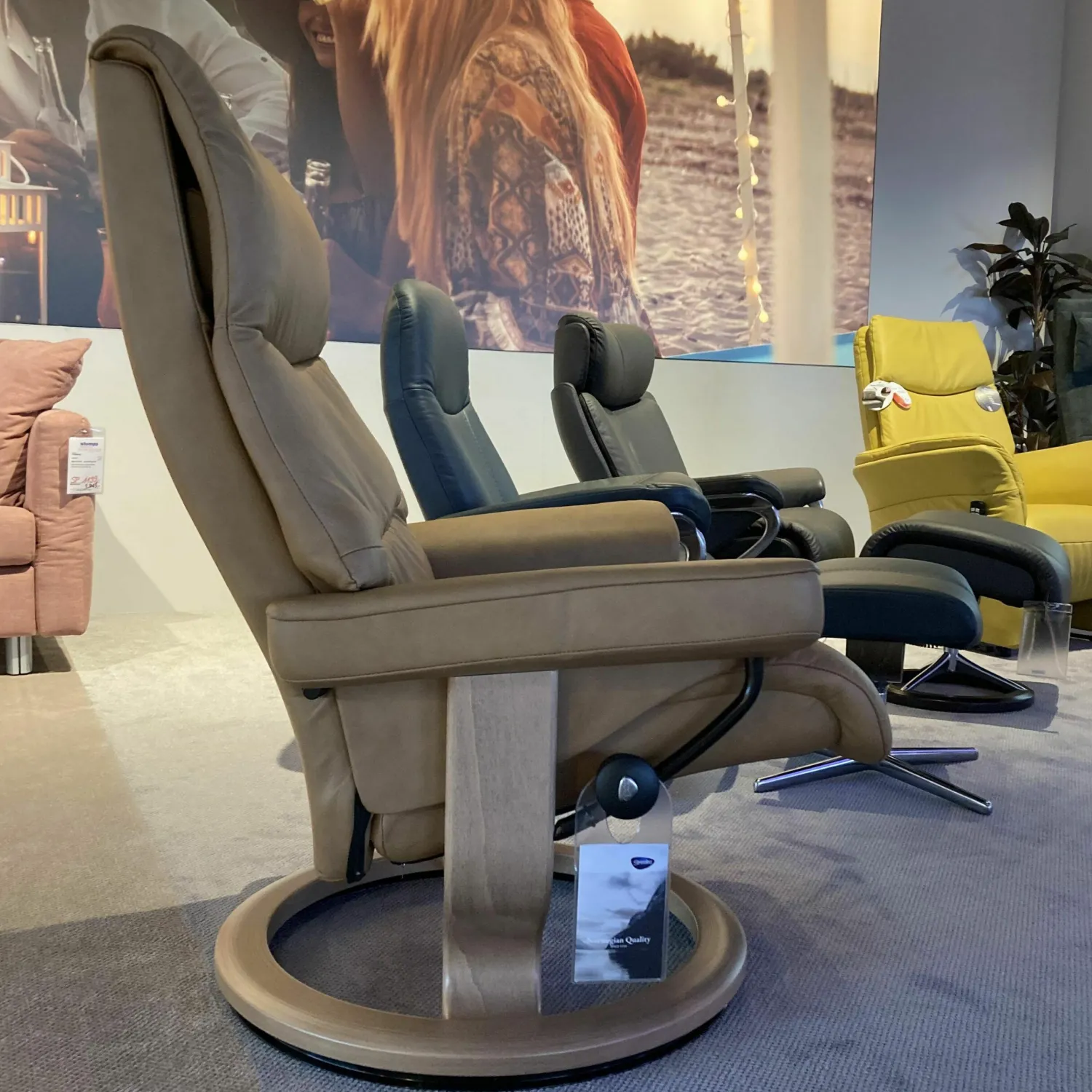Stressless Relaxsessel|Relaxsessel View 1308010 Classic L Leder Paloma Taupe Grau Gestell Holz Eiche