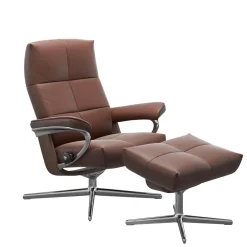 Stressless Relaxsessel|Relexsessel David M Cross Leder 094 Paloma Espresso 33 Dunkelbraun Gestell Walnuss 06 Füße Alu 40 Mit Hocker